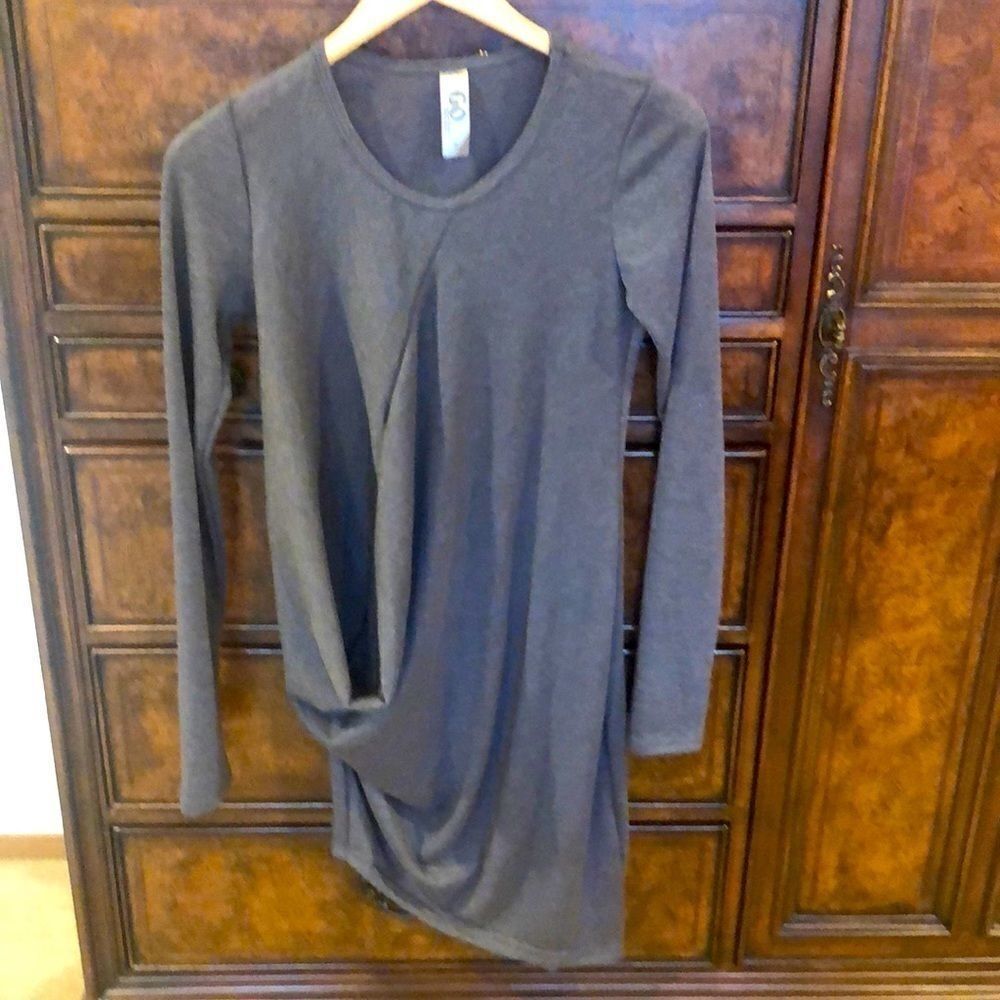 GO Couture asymmetrical long sleeve gray dress